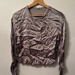 Zara Velvet Long Sleeve Top in Gray